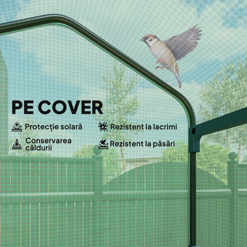 Outsunny Sera Portabilă, Seră pentru Plante, Flori, Structură Exterioară cu 4 Rafturi, Acoperire PE, Verde