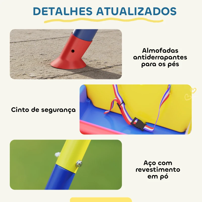 AIYAPLAY Baloiço para Bebés 3 em 1 Baloiço Jardim com Cordas Ajustáveis Cinto de Segurança Estrutura em A Dobrável 128x155x157 cm Azul