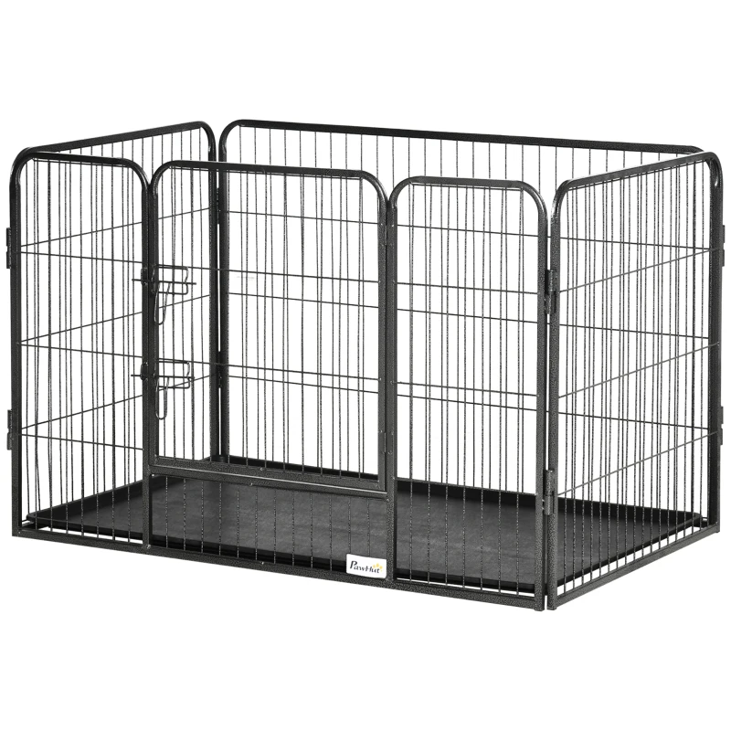 PawHut 4-panel wire-mesh dog playpen with lockable door, dim. 109L x 74l x 71H cm