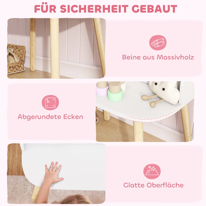 AIYAPLAY Kinder Schminktisch Set Frisiertisch mit Hocker Spiegel Schubladen Kleiderstangen für 3-8 Jahre 56 x 38 x 87,8 cm Weiß