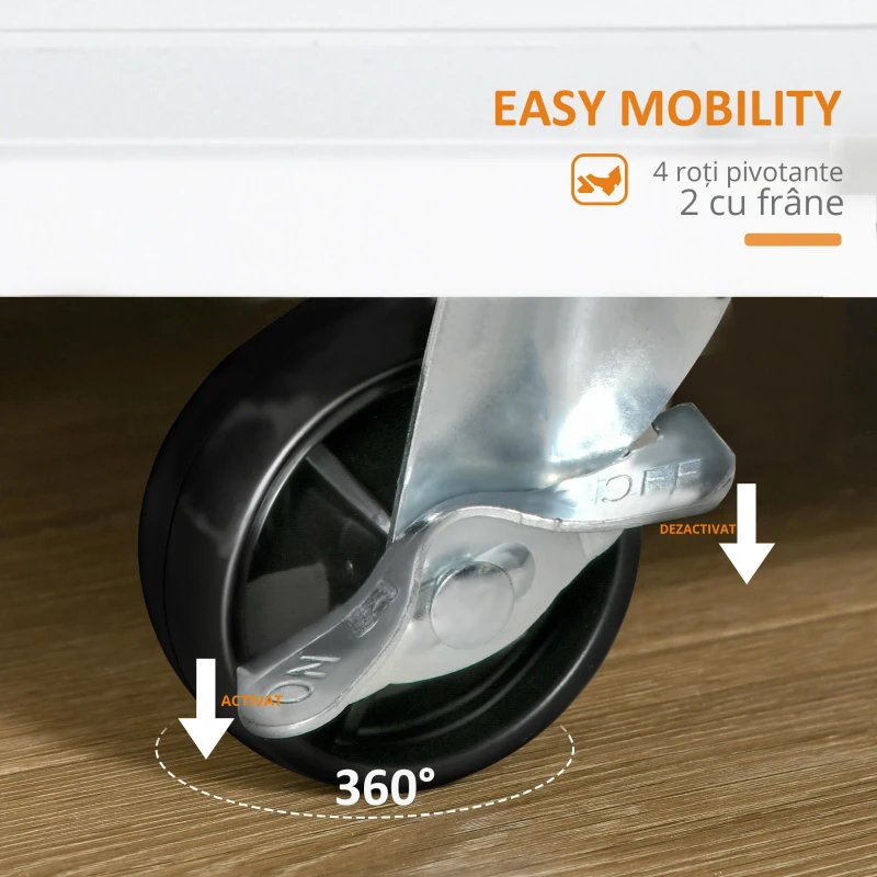 HOMCOM Carucior de bucatarie suport condimente cu 3 niveluri si 4 roti din MDF si PAL, 89x45x89.5cm, alb(m-8)