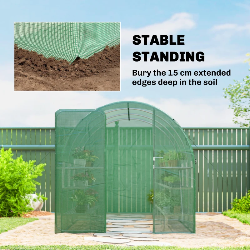 Outsunny 2 x 3 m Walk-in Polytunnel Greenhouse with Hinged Door and 6 Roll Up Mesh Windows, Garden Tunnel Warm House Tent, Green