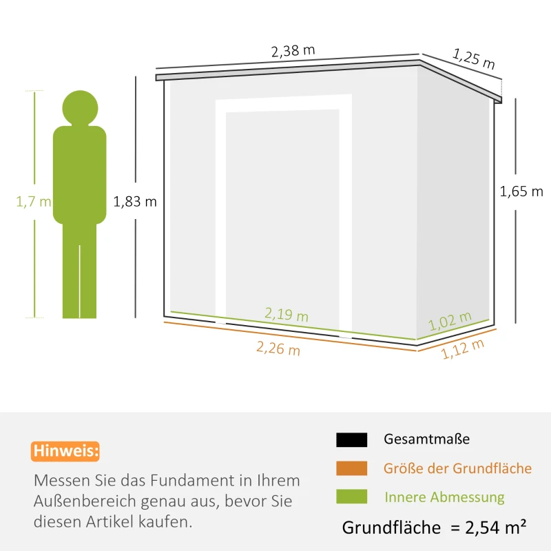 Outsunny 2,4 x 1,3 m Gartenschuppen, Kunststoff-Gartenhaus mit Boden, Fenster, verschließbare Türen, für Garten, Terrasse, Grau(m-3)