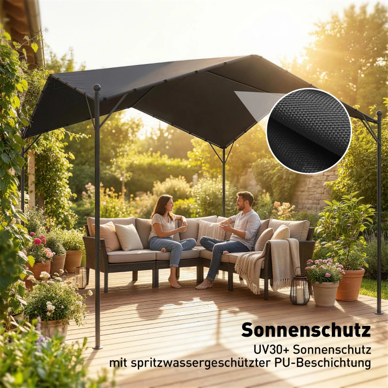 Outsunny Pergola Pavillon 3x3m Wasserabweisend Stabil winterfest Sonnenschutz mit Satteldach Dreiecksverstrebungen