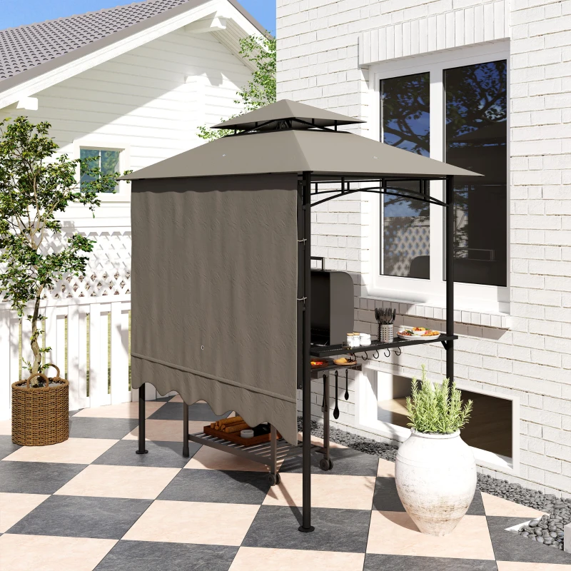 Outsunny Pavillon de barbecue 242x149x248 cm déperlant ignifuge pavillon de jardin avec toit à double couche Gris