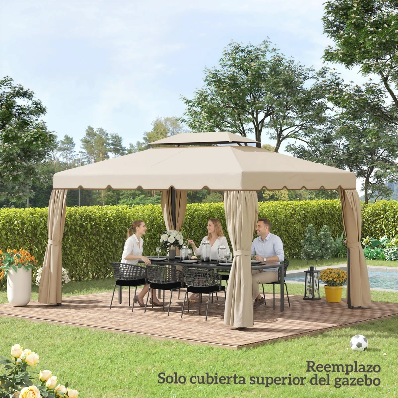 Outsunny Toldo de Recambio para Cenador 4x3 m con Doble Techo, Solo Tela, Beige