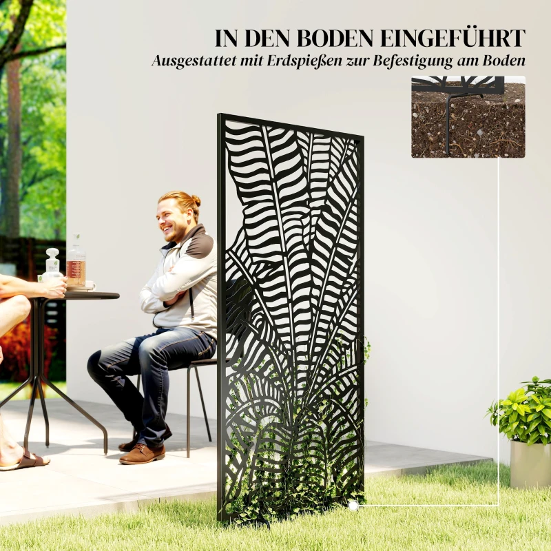 Outsunny Kamerscheider 65 x 130 cm vrijstaand/op te hangen paravent, metalen zichtscherm, Zwart