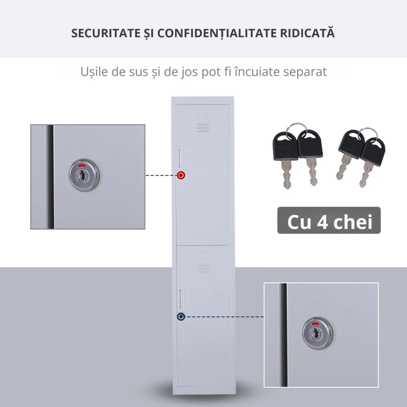 Vinsetto Dulap Metalic Haine – 4 Rafturi, 2 Usi, Gri 38×46×180 cm