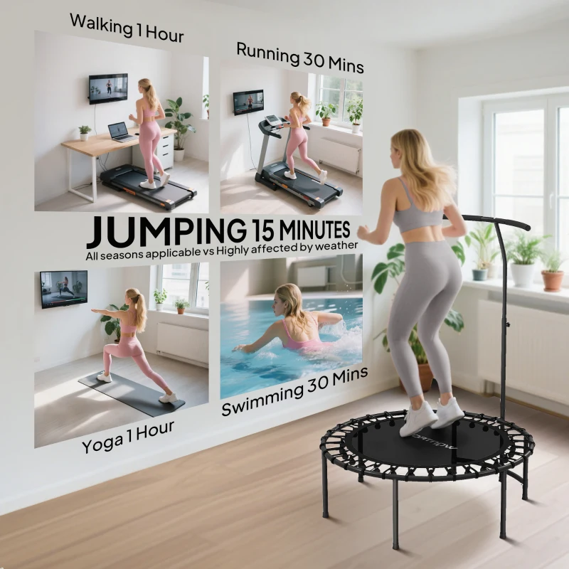 SPORTNOW Rebounder Trampolina, Regulowany Uchwyt na 5 Poziomów, Czarna