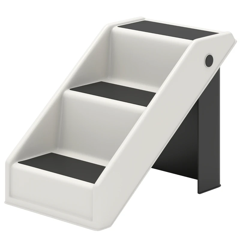 PawHut 3-Step Folding Dog Stairs with Non-Slip Steps Plastic Pet Stair 53 x 30.5 x 36.5 cm Cream