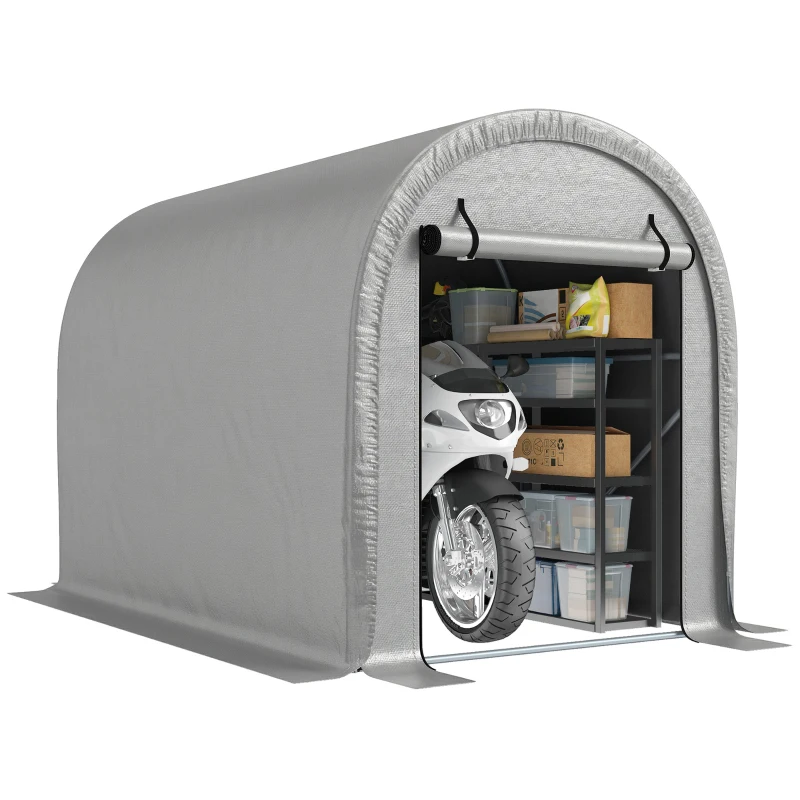 Outsunny Portable Shelter 244 x 152 cm, Waterproof Bike Tent with Roll-Up Zipper Door and Galvanized Steel Frame, Light Gray