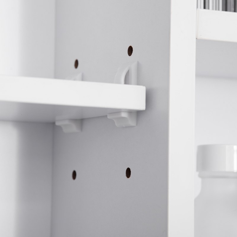 kleankin Wall-mounted bathroom cabinet with mirror, bathroom unit, 7 open shelves and cupboard, 100 x 15 x 70 cm, white