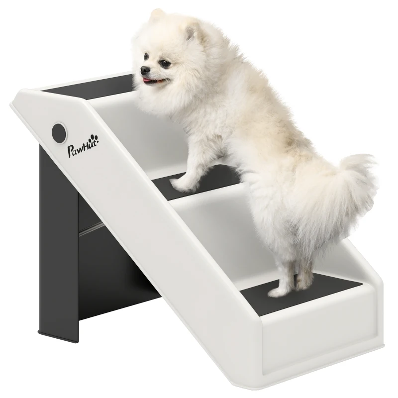 PawHut 3-Step Folding Dog Stairs with Non-Slip Steps Plastic Pet Stair 53 x 30.5 x 36.5 cm Cream