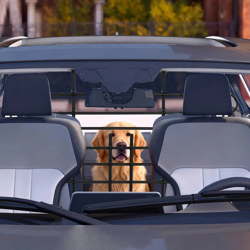 PawHut Adjustable Car Divider for Dogs, Width: 87-135 cm, Height: 85-120 cm, Universal Steel Safety Barrier for Car Trunks, Black
