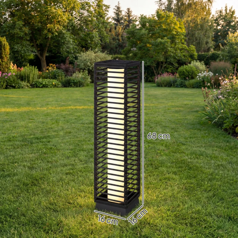 Outsunny Felinar Solar de Exterior din rășină împletită lampadar fără fir reîncărcabil senzor de lumină 16 x 16 x 68 cm negru