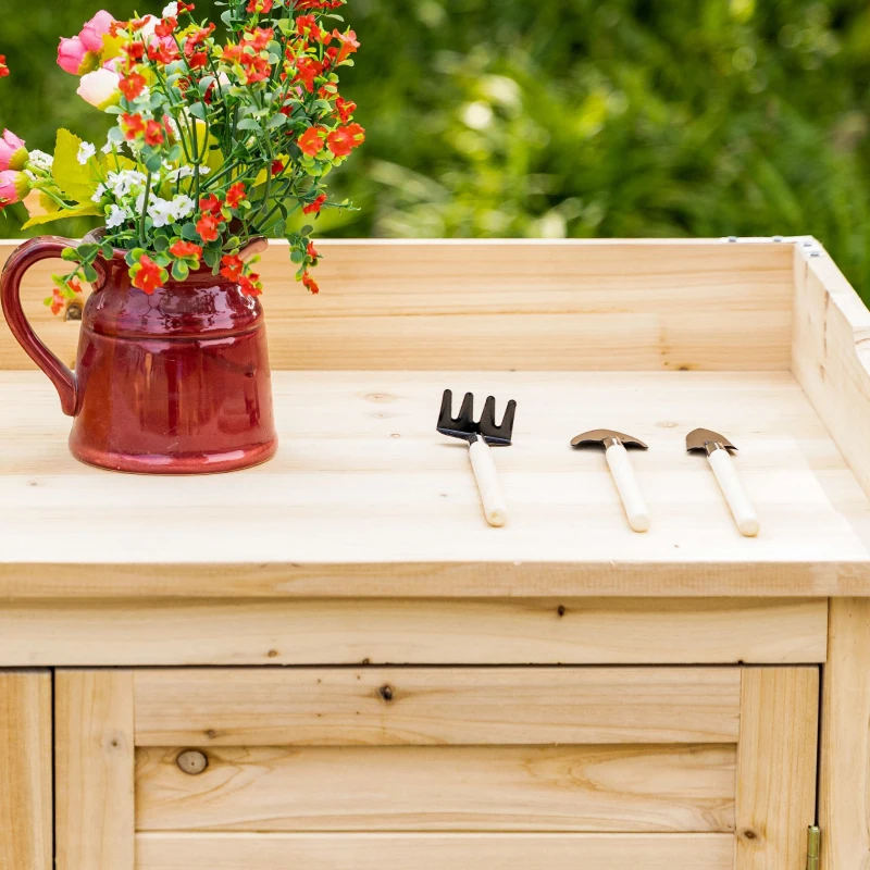 Outsunny Garden storage cabinet for tools freestanding cupboard with double doors and internal shelf pre-oiled solid pine dim. 83L x 40l x 92H cm natural