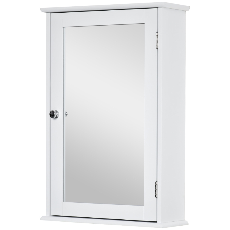 kleankin Wall-Mounted Bathroom Cabinet with Mirror - Mirror Cabinet - Toilet Storage Cupboard - 1 Door, 2 Shelves - MDF & Glass, White