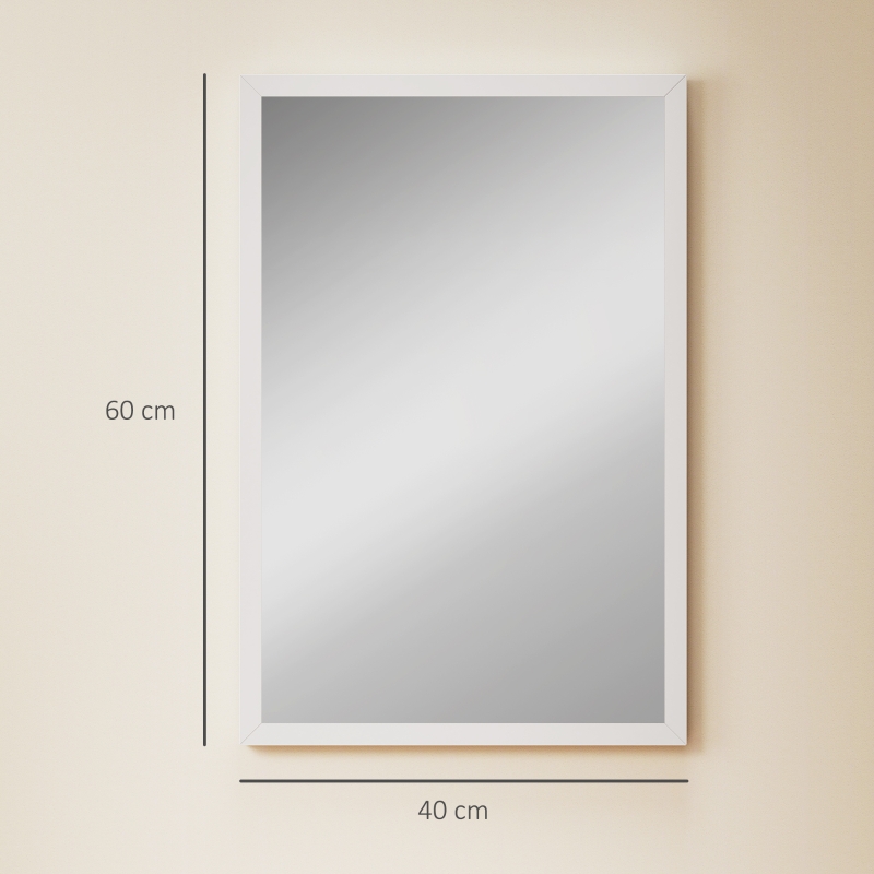 HOMCOM Rectangular wall mirror 60 x 40 cm, white wood frame, ideal for bathroom, living room or bedroom