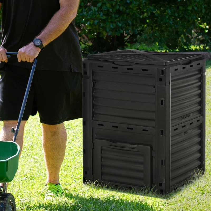 Outsunny 300L Garden Composter Polypropylene Compost Bin 48 Vents 60.5 x 60.5 x 81.5 cm Black
