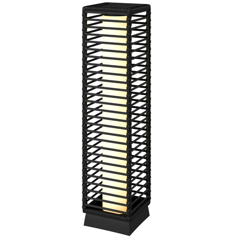 Outsunny Felinar Solar de Exterior din rășină împletită lampadar fără fir reîncărcabil senzor de lumină 16 x 16 x 68 cm negru