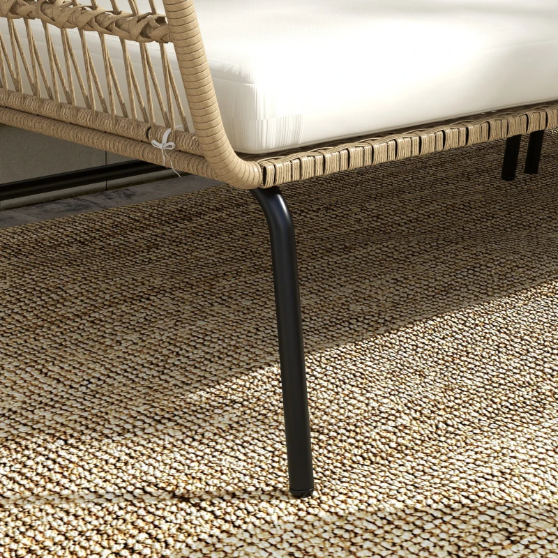 Outsunny Salotto da giardino angolare 3 posti in rattan con chaise longue, Crema