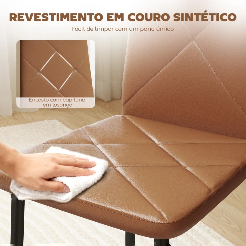 HOMCOM Conjunto de 4 Cadeiras de Jantar Estofadas em Couro Sintético com Encosto Alto e Pernas de Aço 41x50x97 cm Castanho
