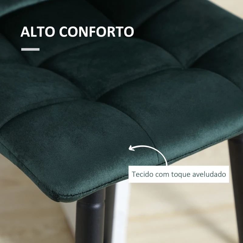HOMCOM Conjunto de 2 Bancos Altos de Cozinha Bancos de Bar Estofados em Veludo com Apoio para os Pés e Encosto Verde