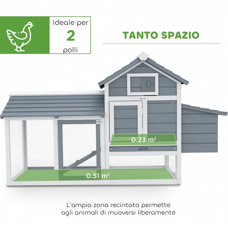 PawHut Pollaio Casetta per Galline Ovaiole in Legno, 151.5x54x87cm, Grigio Scuro