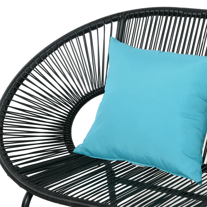 Outsunny Divano da Giardino 2 Posti in Rattan PE e Acciaio con Cuscini e Braccioli, 132x72x83 cm, Nero