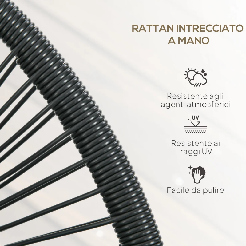 Outsunny Divano da Giardino 2 Posti in Rattan PE e Acciaio con Cuscini e Braccioli, 132x72x83 cm, Nero