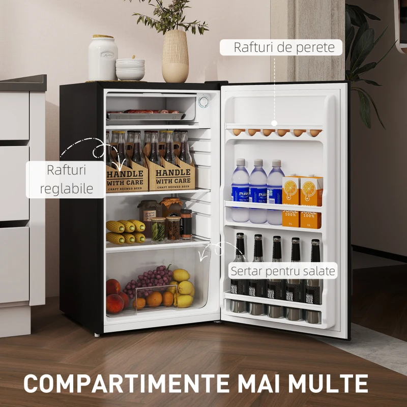 HOMCOM Mini Frigider 91L MonoPortă Reversibil cu Congelator și Temperatură Reglabilă, Negru