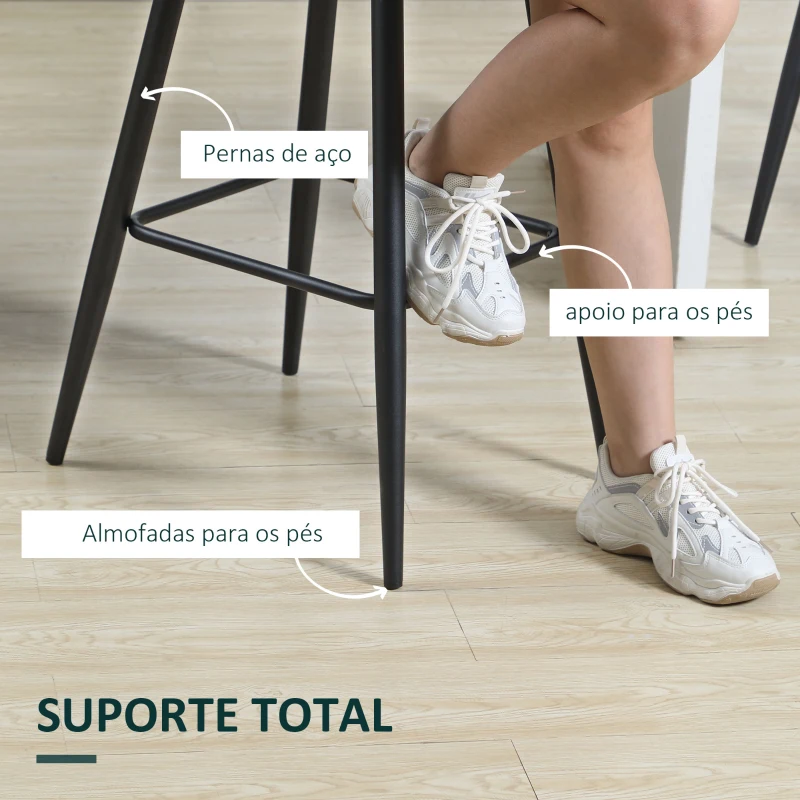 HOMCOM Conjunto de 2 Bancos Altos de Cozinha Bancos de Bar Estofados em Veludo com Apoio para os Pés e Encosto Verde