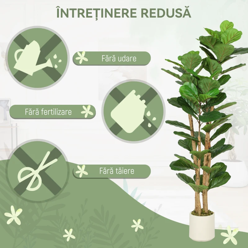 HOMCOM Plantă Artificială de Smochin Verde în PEVA și Lemn cu Ghiveci din PP și Bază din Ciment, 50x50x150 cm