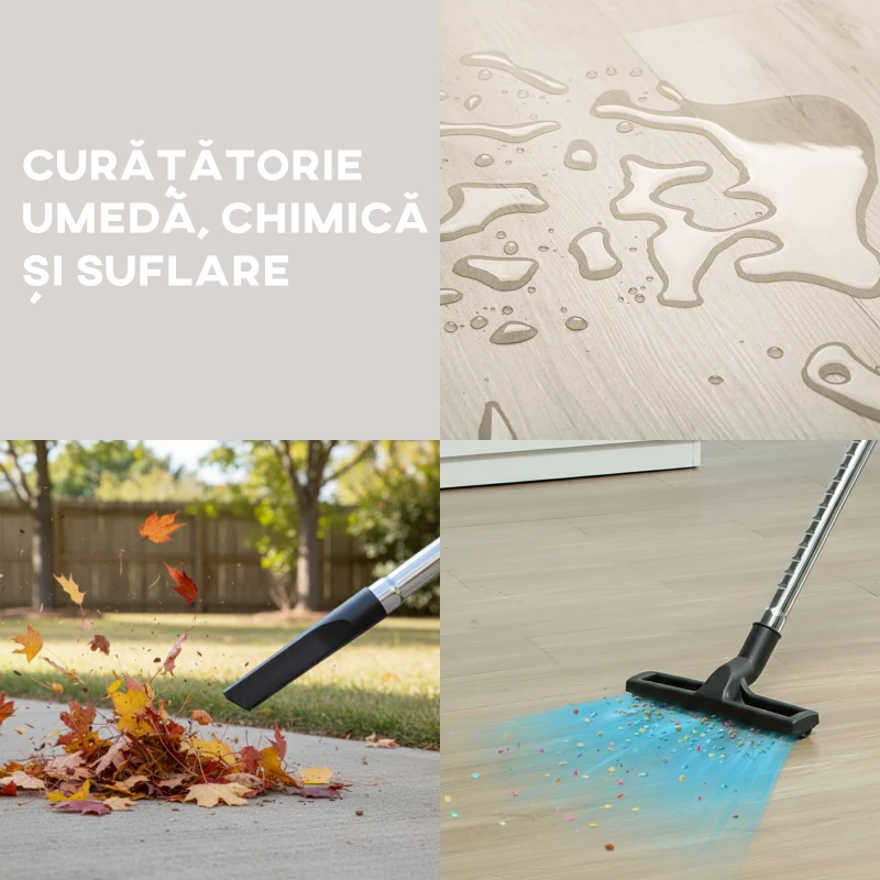 HOMCOM Aspirator 3 în 1 de 1400W, Lichide, Solide și Suflator, Capacitate 30L, Filtru Triplu și Accesorii