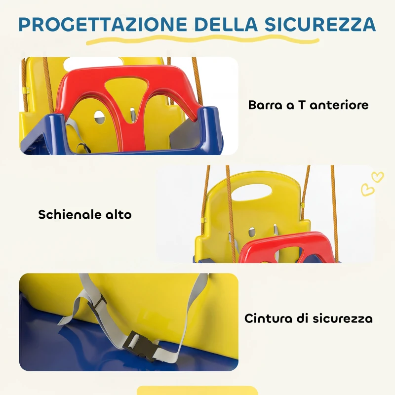 Outsunny Altalena per Bambini da Giardino 3 in 1 con Corda Regolabile, 42x33x120-180 cm, Blu