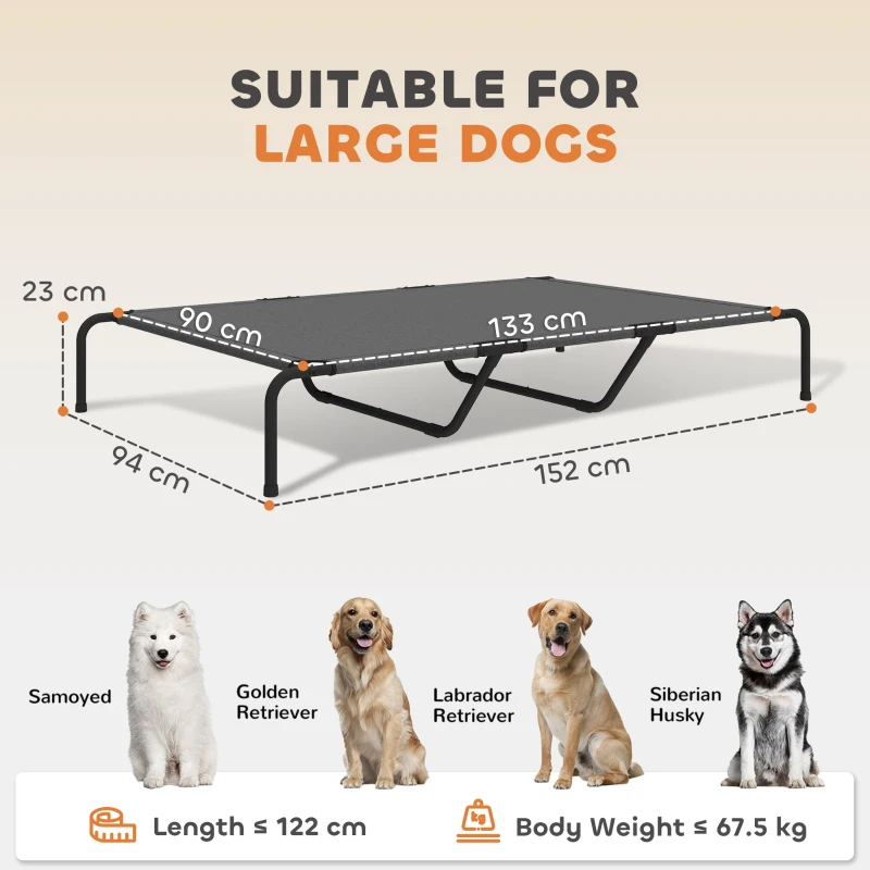 PawHut Pat pentru Câini Mari, Ridicat, Exterior, Plasă Respirabilă, 152x94x23 cm, Gri