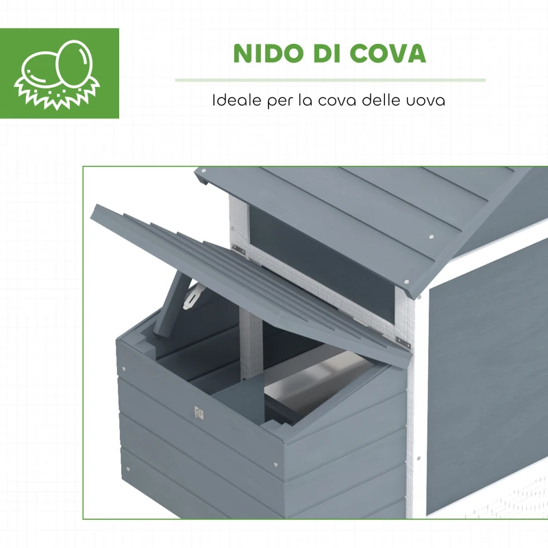 PawHut Pollaio Casetta per Galline Ovaiole in Legno, 151.5x54x87cm, Grigio Scuro