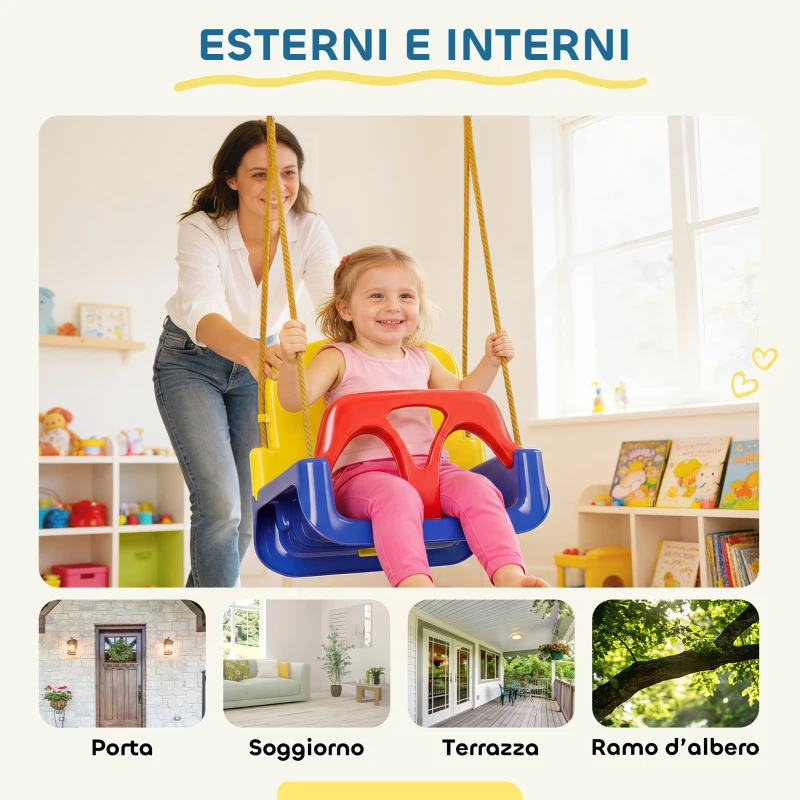Outsunny Altalena per Bambini da Giardino 3 in 1 con Corda Regolabile, 42x33x120-180 cm, Blu