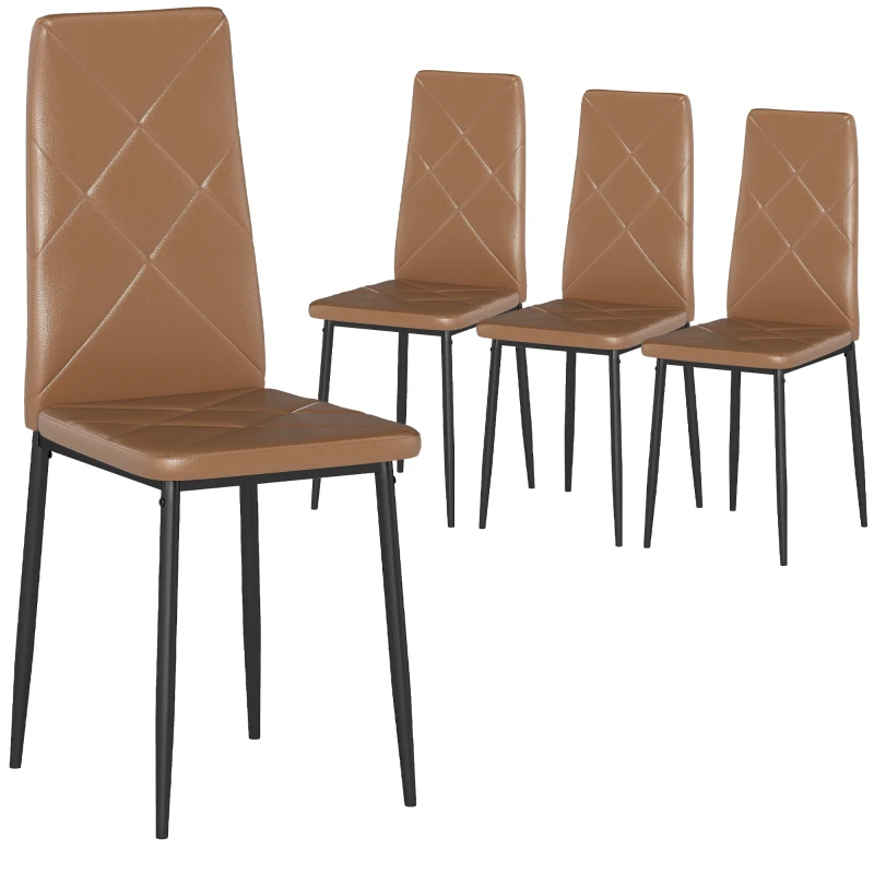 HOMCOM Conjunto de 4 Cadeiras de Jantar Estofadas em Couro Sintético com Encosto Alto e Pernas de Aço 41x50x97 cm Castanho