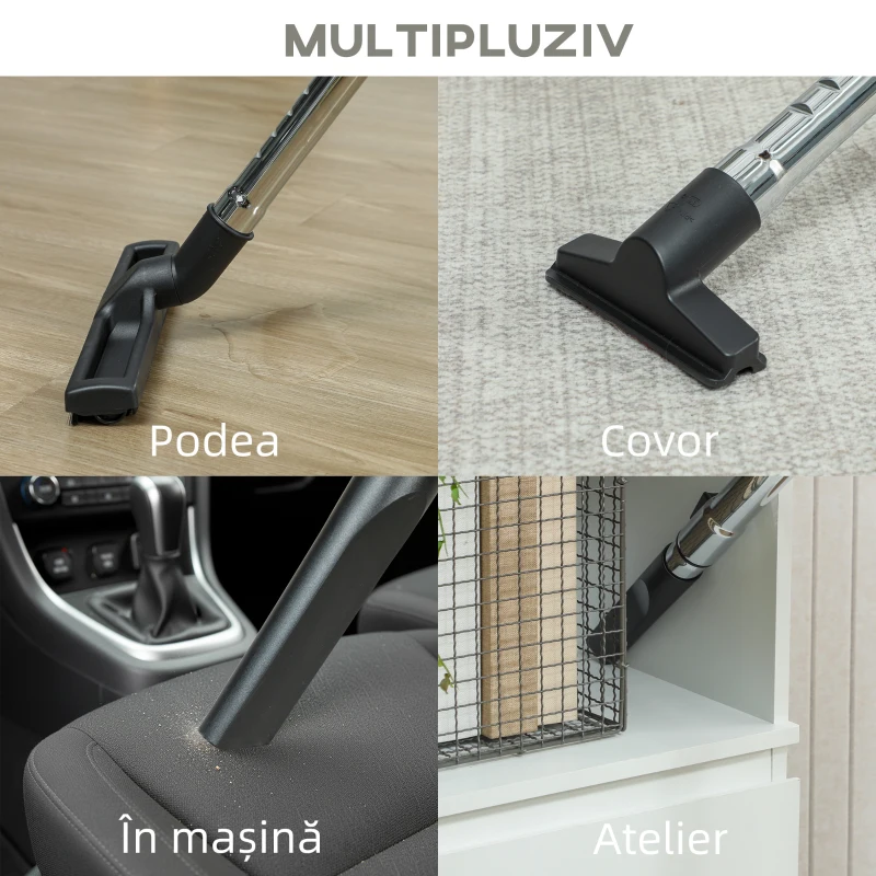 HOMCOM Aspirator 3 în 1 de 1400W, Lichide, Solide și Suflator, Capacitate 30L, Filtru Triplu și Accesorii