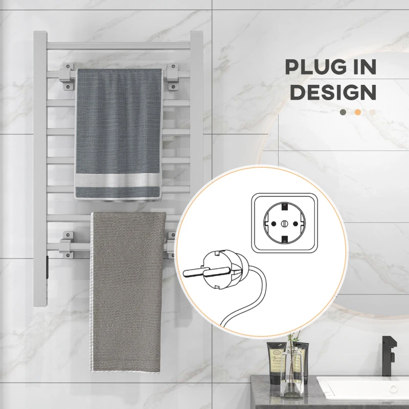 HOMCOM Uscător Electric pentru Prosoape de Podea sau Perete 150W cu Temporizator 2-4 Ore, 53x35x90 cm, Argintiu