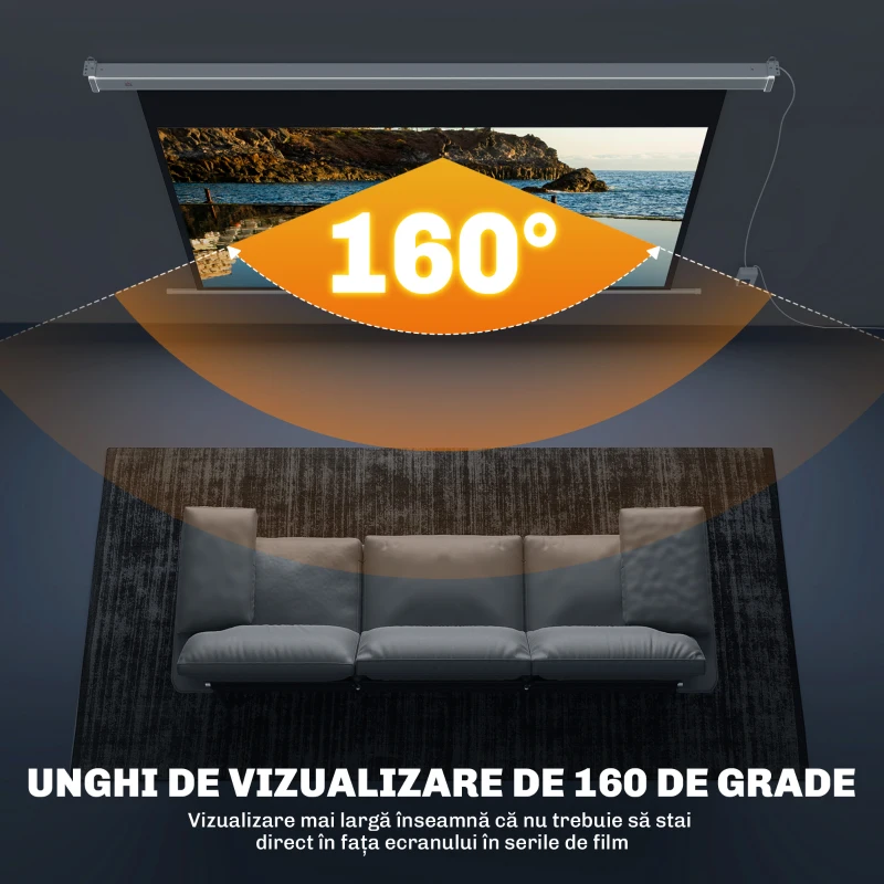 HOMCOM Ecran pentru Proiector 84 Inch cu Telecomandă, din PVC și Metal, 212x8x150 cm, Alb