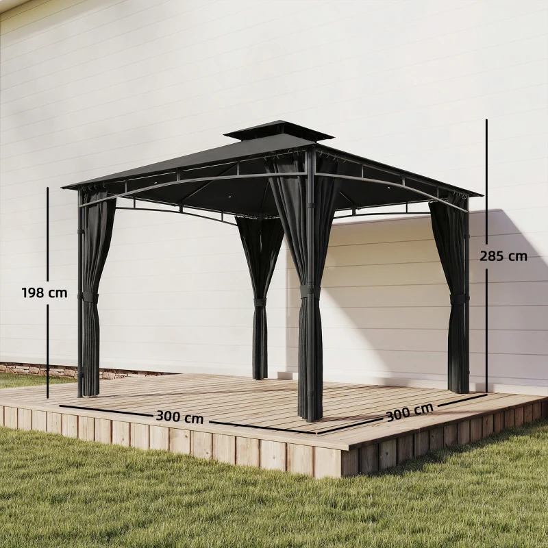 Outsunny Tonnelă de Grădină Exterior Cadru de Acoperiș Retractabil și Acoperiș Dublu UV50+Impermeabil 3x3m Gri Antracit