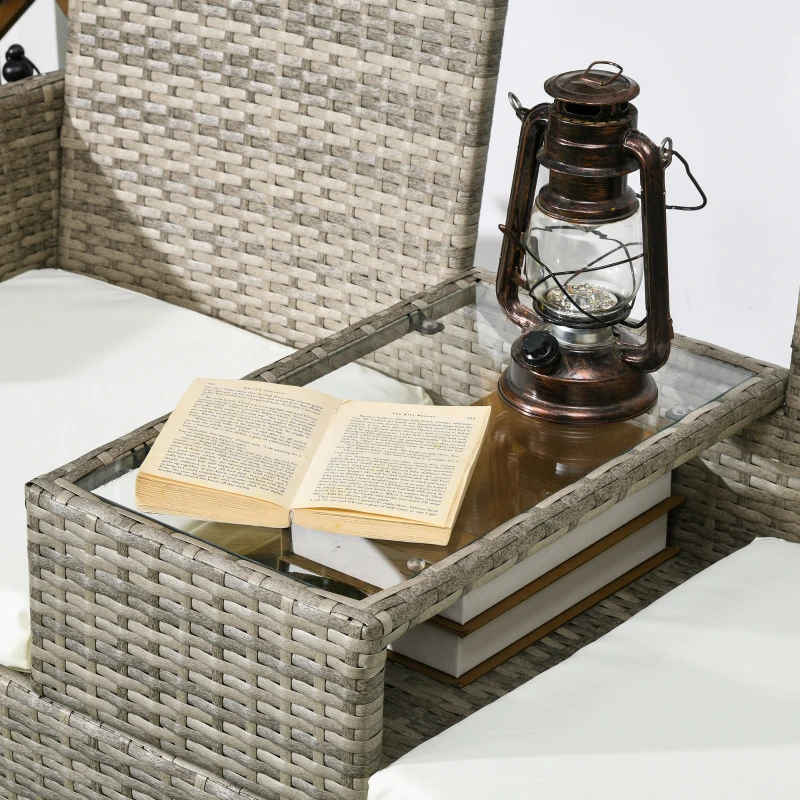 Outsunny Banco de Jardín de Ratán 2 Plazas con Mesa y Cojines, 135x64x81 cm, Negro