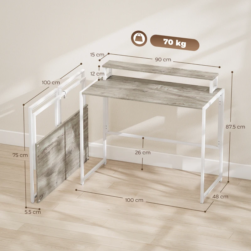 HOMCOM Birou Pliabil Economisitor de Spațiu cu Stand pentru Monitor Detașabil, 100x48x87,5 cm, Lemn