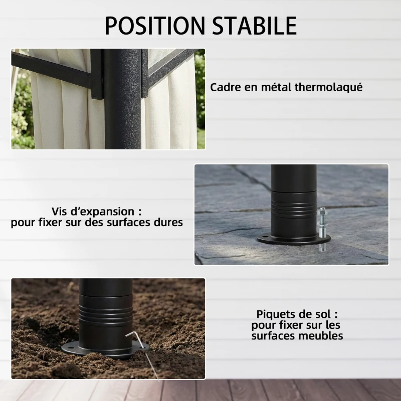 Outsunny Tonnelle de Jardin Extérieur Cadre de Toit Rétractable et Double Toit UV50+Imperméable 3x3m Crème