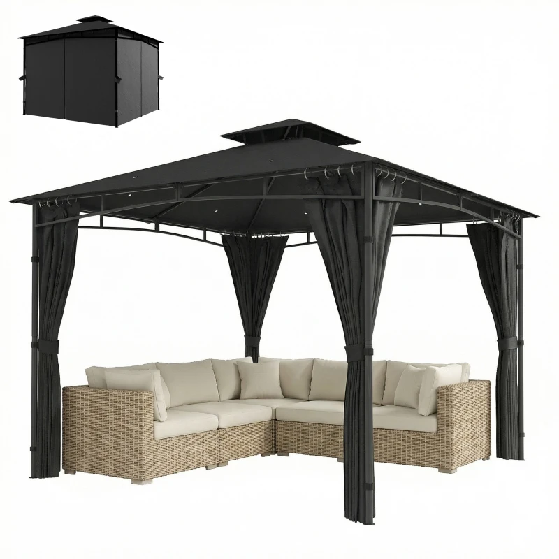 Outsunny Gazebo con tetto retrattile e doppio tetto UV50+, 3x3 m, Grigio antracite