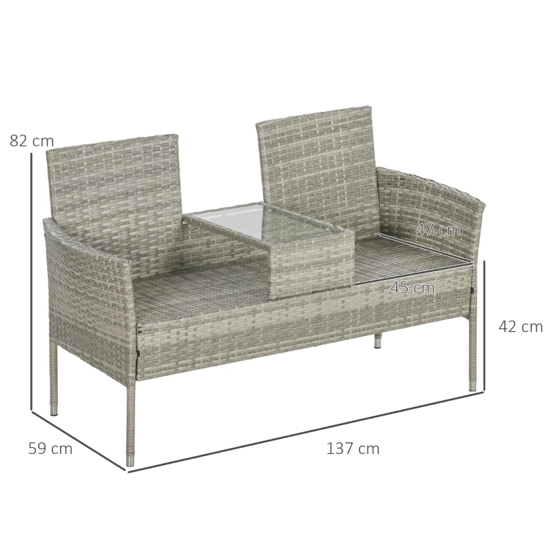 Outsunny Banc de Jardin en résine tressée 2 Places avec Table et Coussins - 135 x 64 x 81 cm - pour Balcon et Terrasse Noir
