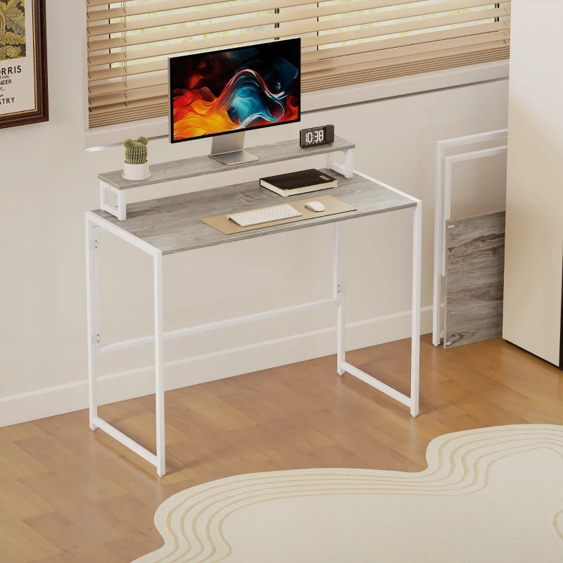 HOMCOM Birou Pliabil Economisitor de Spațiu cu Stand pentru Monitor Detașabil, 100x48x87,5 cm, Lemn