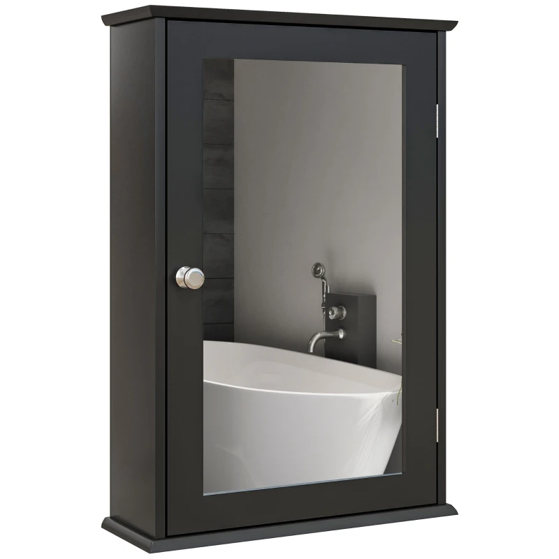 kleankin Mobiletto Bagno Pensile con Specchio e Anta a Chiusura Magnetica, 41x14x60 cm, Nero